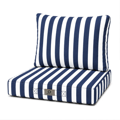 Ensemble Coussins Chaise Jardin 40x40 Rayure Bleu Marine - Premium 270g (Assise + Dossier)