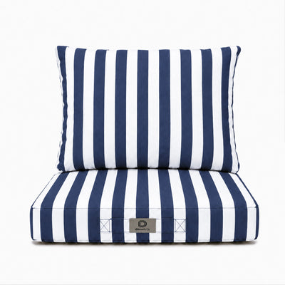 Ensemble Coussins Chaise Jardin 40x40 Rayure Bleu Marine - Premium 270g (Assise + Dossier)