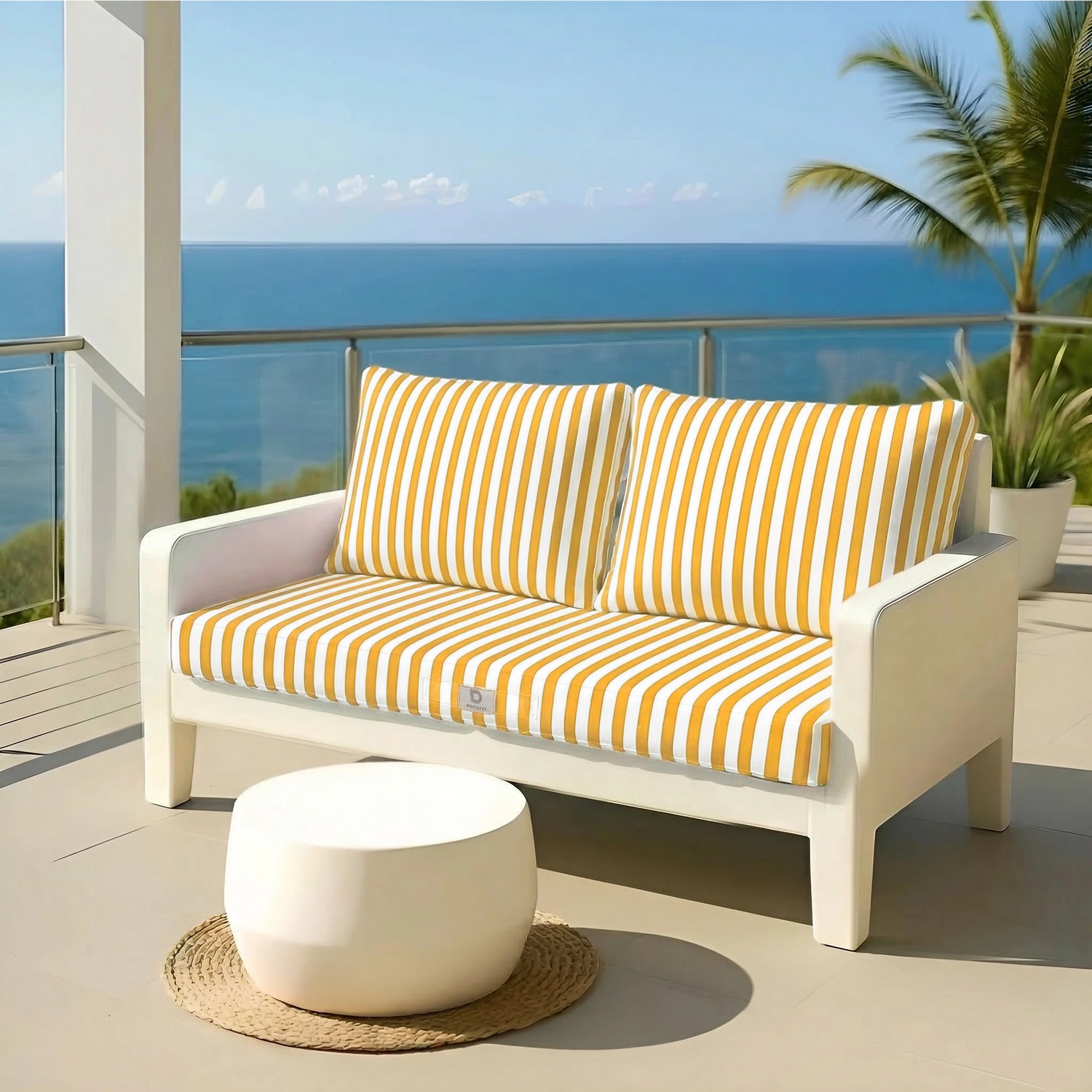 Ensemble de coussins de jardin rayés jaunes pour salon, comprenant un coussin d&