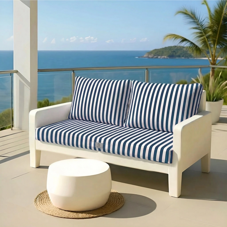Ensemble de 3 coussins de salon jardin Rayure Bleu Marine, pour fauteuils et canapés, 120x60 cm, tissu 270g.