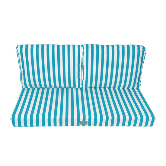 Coussins pour salon de jardin déhoussable 120x60cm - Rayure Turquoise - Deco-arts.fr