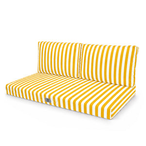 Ensemble Coussins Salon Jardin 100x50 Rayure Jaune - Premium 270g (1 Assise + 2 Dossiers)