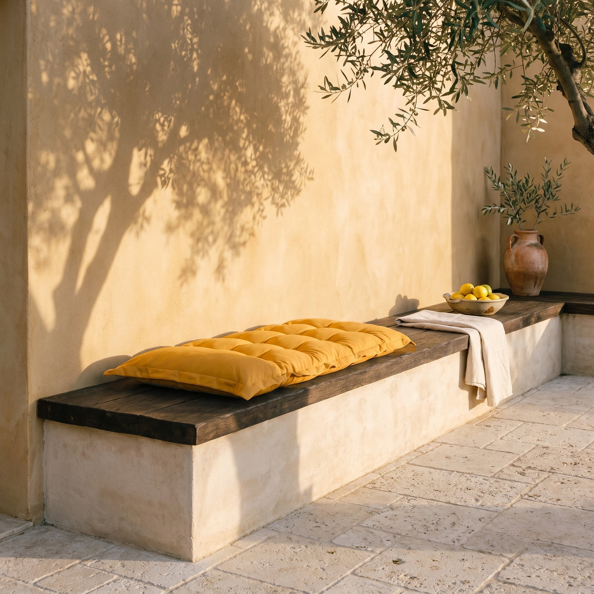 Cojín Acolchado para Banco y Suelo 120x60 Amarillo Miel – Grueso 10cm (Versátil)