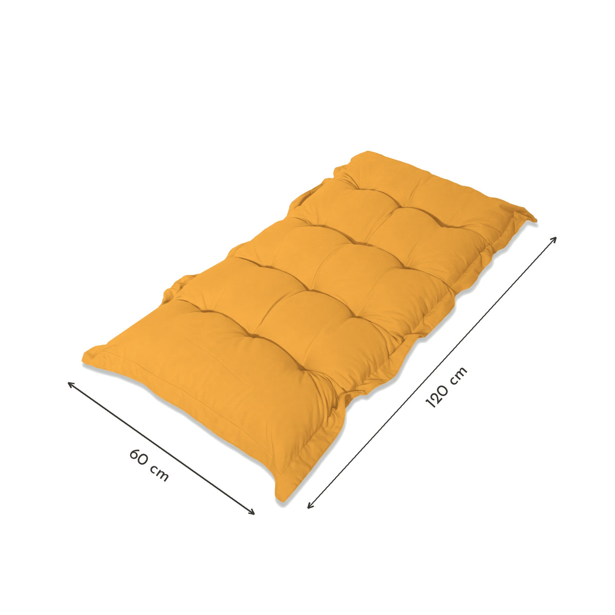 Cojín Acolchado para Banco y Suelo 120x60 Amarillo Miel - Grueso 10cm (Versátil) – esquema con medidas