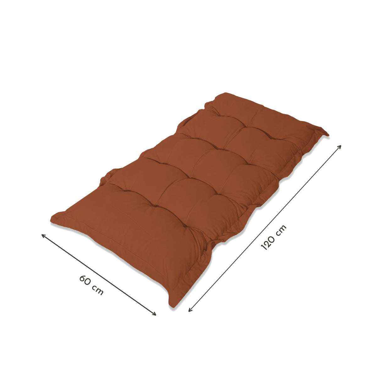Cojín Acolchado para Banco y Suelo 120x60 Terracota - Grueso 10cm (Versátil) – esquema con medidas
