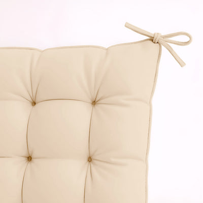 Coussin pour fauteuils et canapés beige, lot de 4 galettes de chaise 40x40 cm, déperlantes avec attaches, intérieur et extérieur.