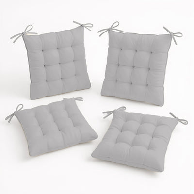 Coussin pour fauteuils et canapés, lot de 4 galettes de chaise 40x40 cm gris clair, déperlantes avec attaches, pour intérieur et extérieur