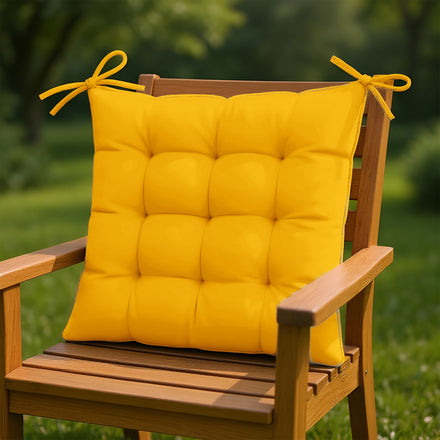 Lot de 4 Galettes de Chaise 40x40 Jaune Miel - Intérieur & Extérieur (Déperlant avec Attaches)