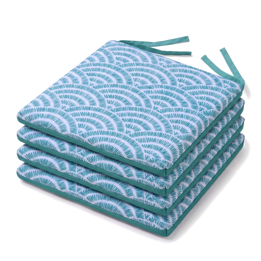 Lot de 4 galettes de chaise 35x35 Motif Éventails Verts