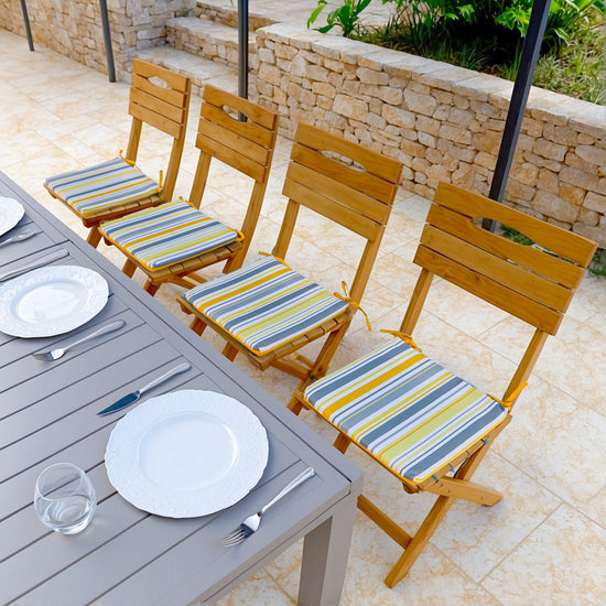 Lot de 4 Galettes de Chaise 35x35x3 cm motif Rayures Solaires - Deco-arts.fr