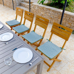 Lot de 4 Galettes de Chaise 35x35 Motif Éventails Verts - Confort & Déco (Avec Attaches)