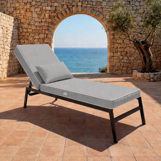Matelas Transat Premium 190x60 Gris Clair - Épais 10cm & Têtière (Déhoussable)