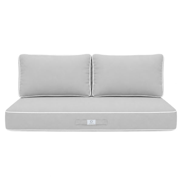 Ensemble Coussins Premium 100x50 Gris Clair - 1 Assise + 2 Dossiers (Épais 12cm & Passepoil)