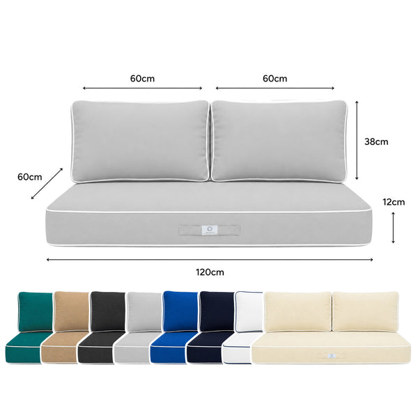 Ensemble Coussins Premium 120x60 Gris Clair - 1 Assise + 2 Dossiers (Épais 12cm & Passepoil)