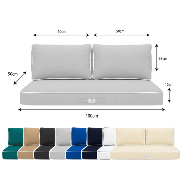 Ensemble Coussins Premium 100x50 Gris Clair - 1 Assise + 2 Dossiers (Épais 12cm & Passepoil)