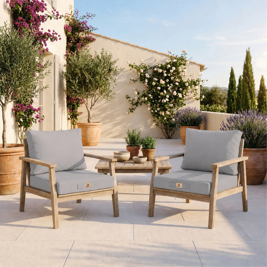 Ensemble Coussins Salon Jardin 60x60 Gris Galet - Déhoussable & Anti-UV (Assise + Dossier)