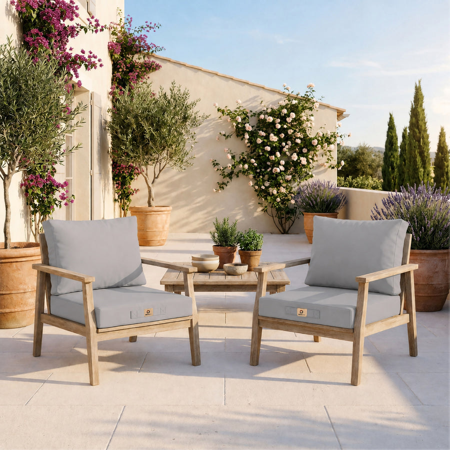 Ensemble Coussins Salon Jardin 60x60 Gris Galet - Déhoussable & Anti-UV (Assise + Dossier)