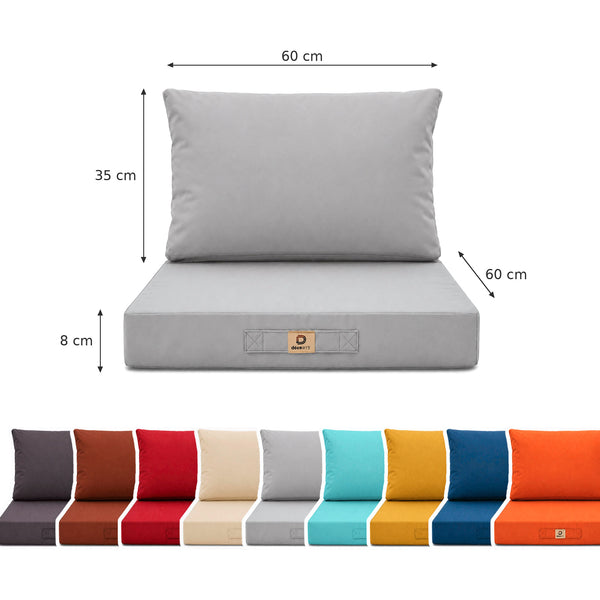 Ensemble Coussins Salon Jardin 60x60 Gris Galet - Déhoussable & Anti-UV (Assise + Dossier)