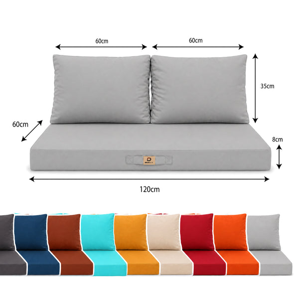 Conjunto de Cojines para Salón de Jardín 120x60 Gris Guijarro - Con Funda Extraíble & Anti-UV (1 Asiento + 2 Respaldos)