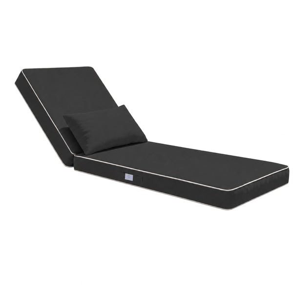 Colchoneta Premium para Tumbona 190x60 Gris Oscuro - Grueso 10cm & Reposacabezas (Funda Extraíble)