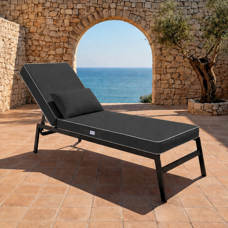 Colchoneta Premium para Tumbona 190x60 Gris Oscuro - Grueso 10cm & Reposacabezas (Funda Extraíble)