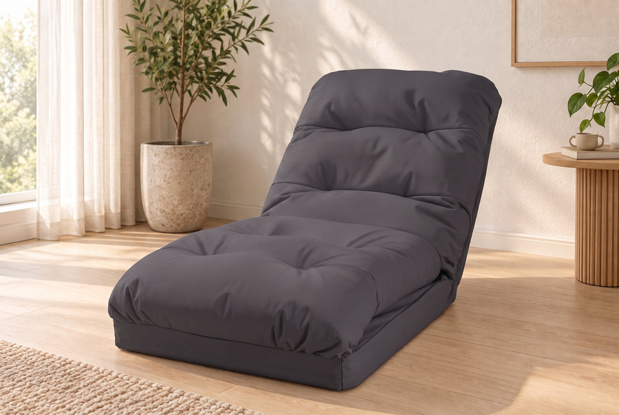 Sillón de Suelo Convertible Gris Oscuro - 3 en 1 (Cama 210x60) & Respaldo Regulable