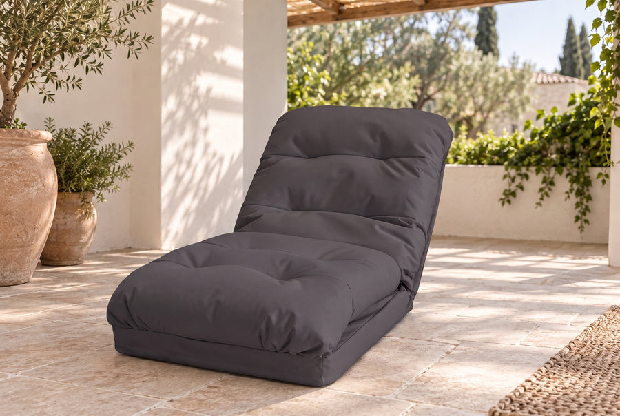 Sillón de Suelo Convertible Gris Oscuro - 3 en 1 (Cama 210x60) & Respaldo Regulable