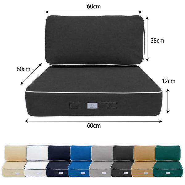 Ensemble Coussins Premium 60x60 Gris Foncé - Épais 12cm & Finition Passepoil