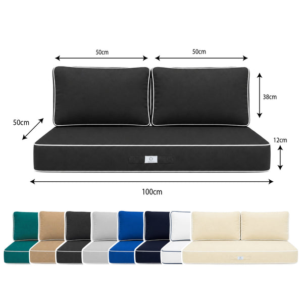 Ensemble Coussins Premium 100x50 Gris Foncé - 1 Assise + 2 Dossiers (Épais 12cm & Passepoil)