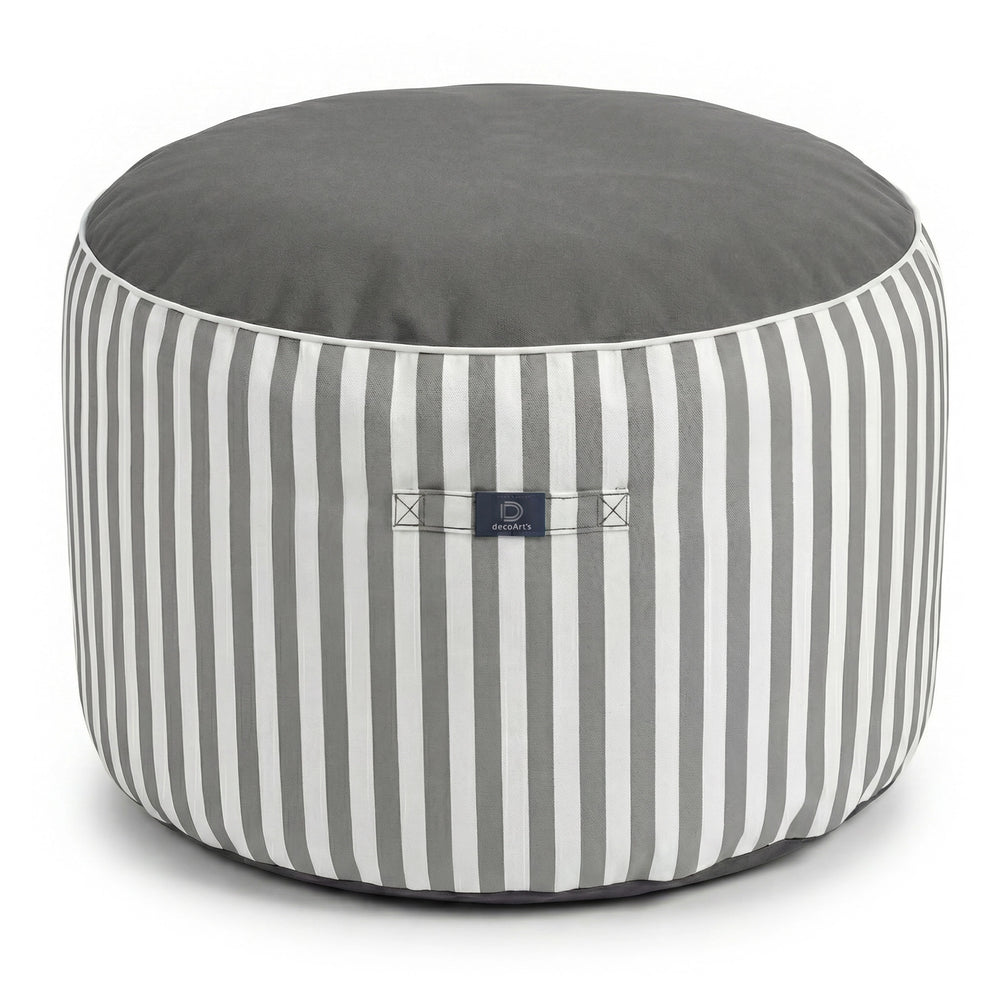 Puf Redondo Rayas Gris Claro, para interior y exterior
