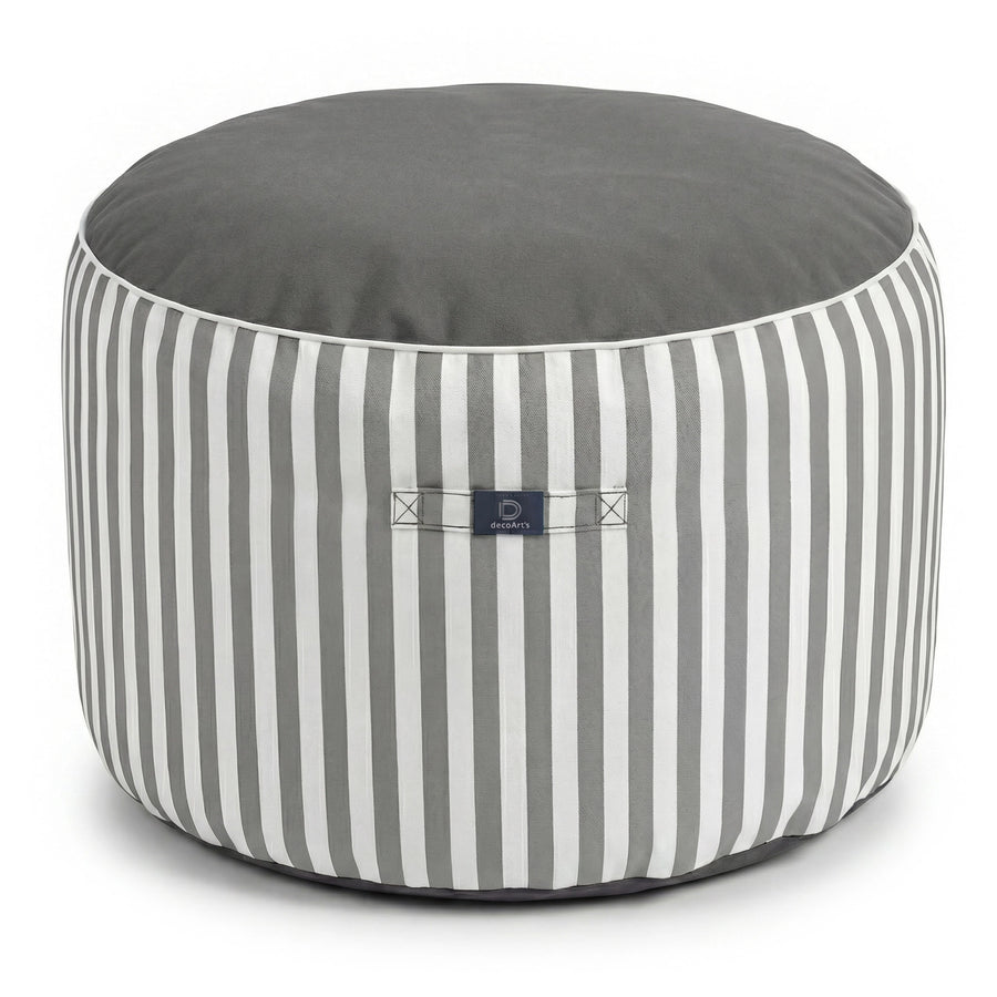 Puf Redondo Rayas Gris Claro, para interior y exterior