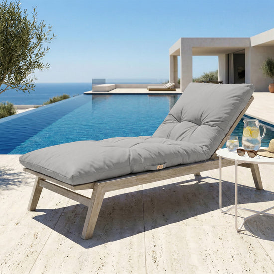 Matelas bain de soleil gris galet Decoartss, 185x55 cm, épais 12 cm, imperméable, confortable pour lounging extérieur.
