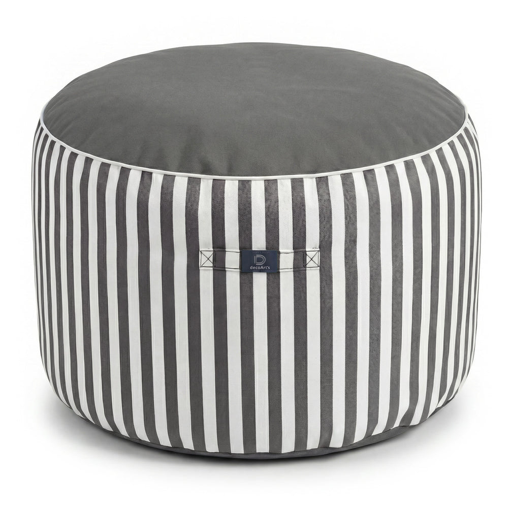 Puf Redondo Rayas Gris Oscuro, para interior y exterior