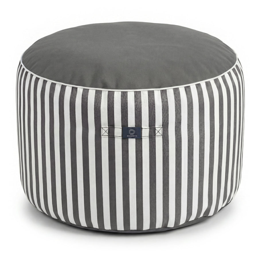 Puf Redondo Rayas Gris Oscuro, para interior y exterior