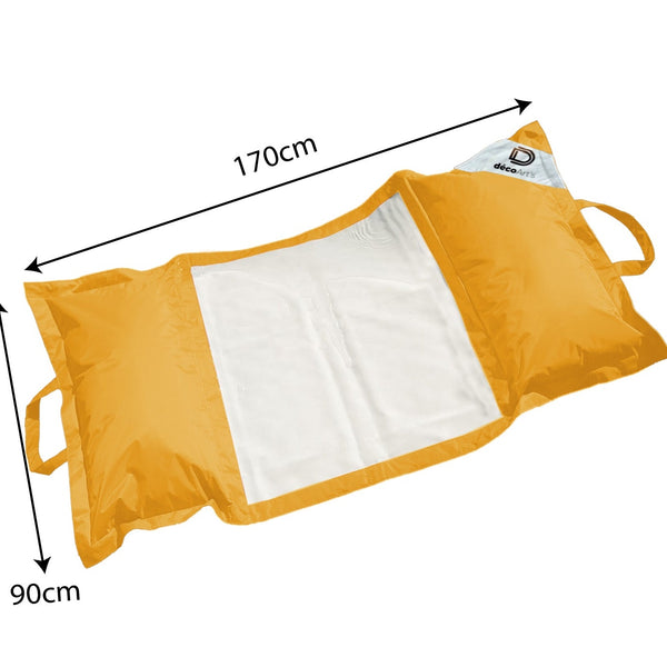 Pouf flottant piscine XXL jaune miel de 170x90 cm, matelas hamac à billes pour confort adulte, extérieur Deco-arts.fr