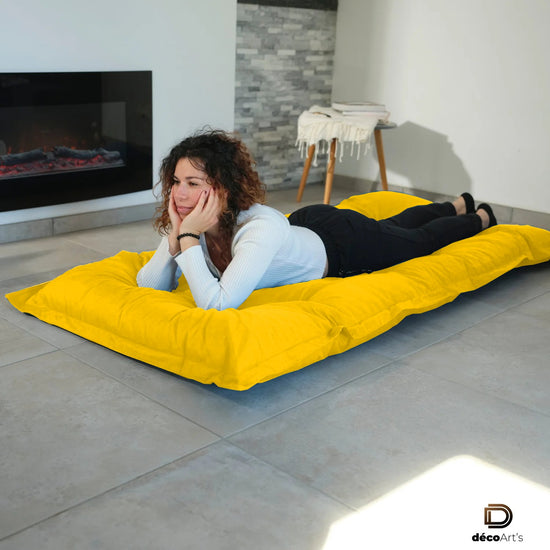 Futon XXL - Matelas de sol 195x100cm - Jaune - Deco-arts.fr