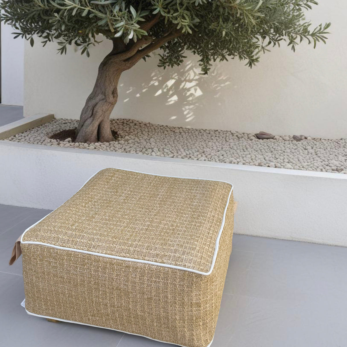 Puf Hinchable de Exterior Cuadrado 58cm – Efecto Rafia e Impermeable