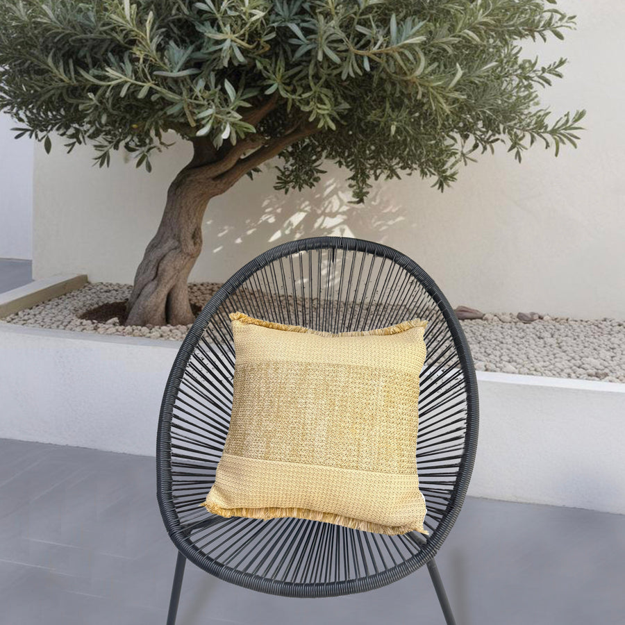 Housse de coussin décorative en effet raphia avec bande, 45x45 cm, style bohème pour décoration intérieure.