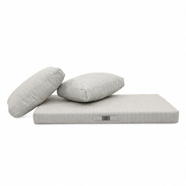Ensemble Coussins Salon Jardin 120x60 Beige Chiné Turquoise – 1 assise et 2 dossiers séparés