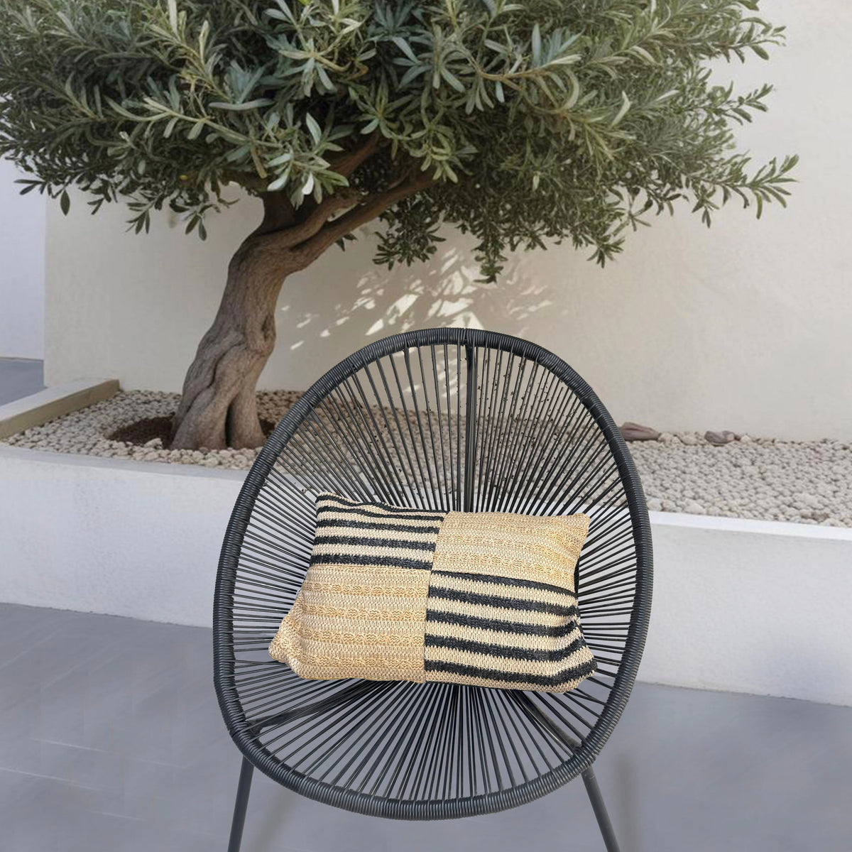 Funda de Cojín Efecto Rafia a Rayas 30x50 – (Housse Seule – Estilo Bohemio)