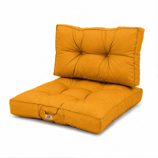 Ensemble Coussins Capitonné 50x50 Jaune - Épais 15cm & Moelleux (Assise + Dossier)