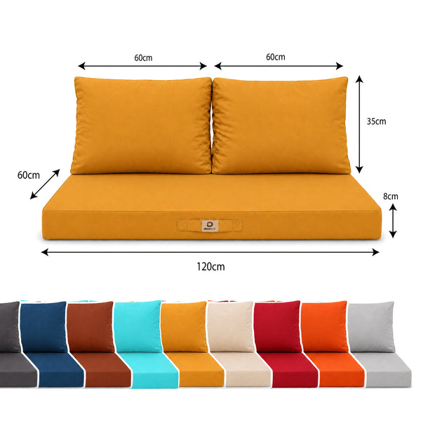 Conjunto de Cojines para Salón de Jardín 120x60 Amarillo - Con Funda Extraíble & Anti-UV (1 Asiento + 2 Respaldos)