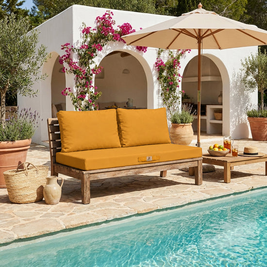 Conjunto de Cojines para Salón de Jardín 100x50 Amarillo - Con Funda Extraíble & Anti-UV (1 Asiento + 2 Respaldos)