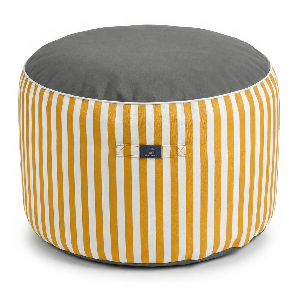 Puf Redondo Rayas Amarillo, para interior y exterior