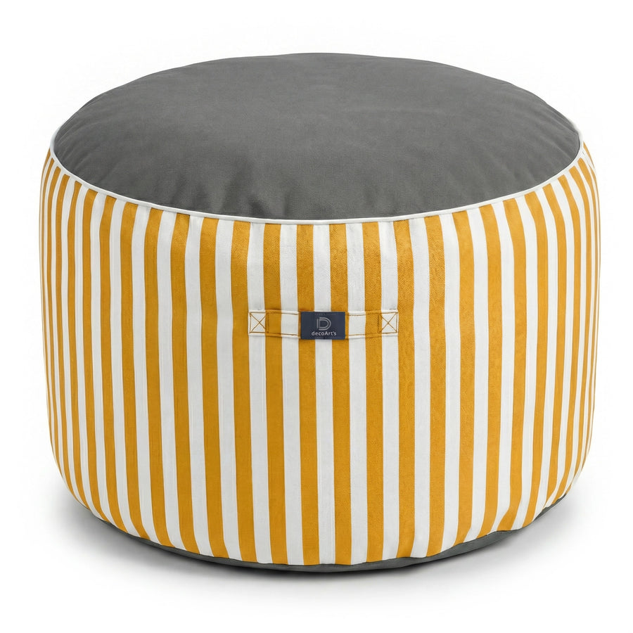 Puf Redondo Rayas Amarillo, para interior y exterior