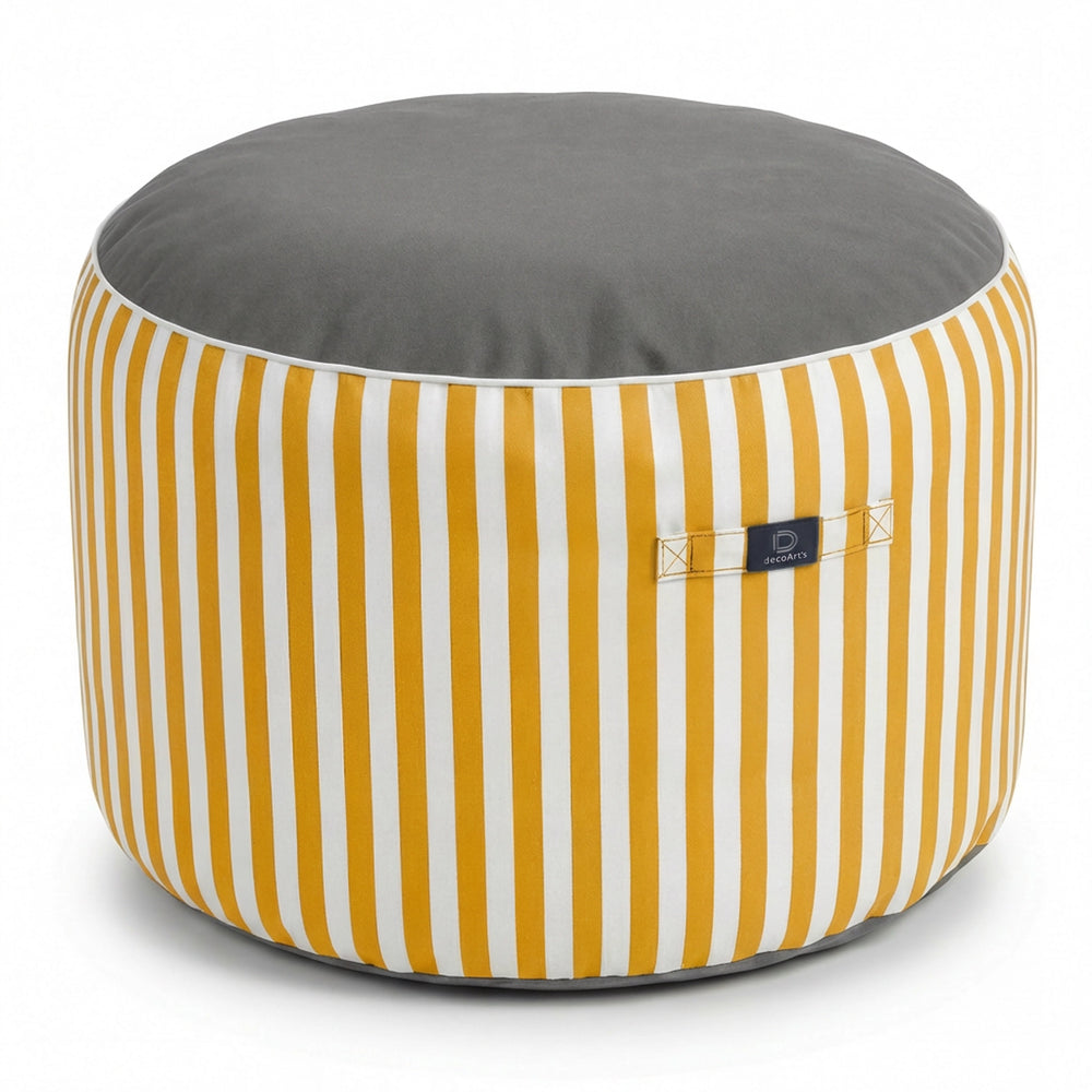 Puf Redondo Rayas Amarillo, tejido anti-UV e hidrófugo