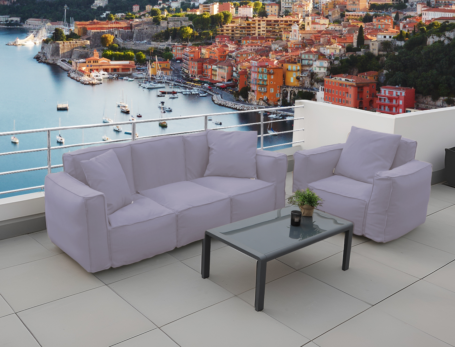 Canapé salon de jardin modulable 90x75x65cm Gris galet - Deco-arts.fr