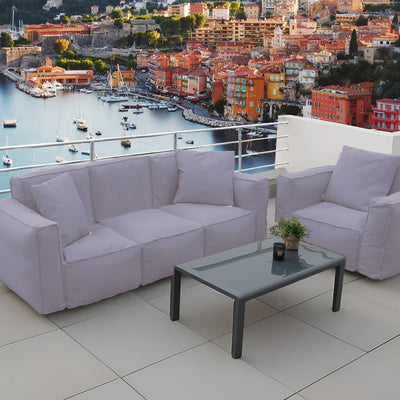 Coussin pour fauteuil de jardin gris galet, tissu Olefin, coeur gonflable, compatible avec fauteuils modulables, pompe incluse.