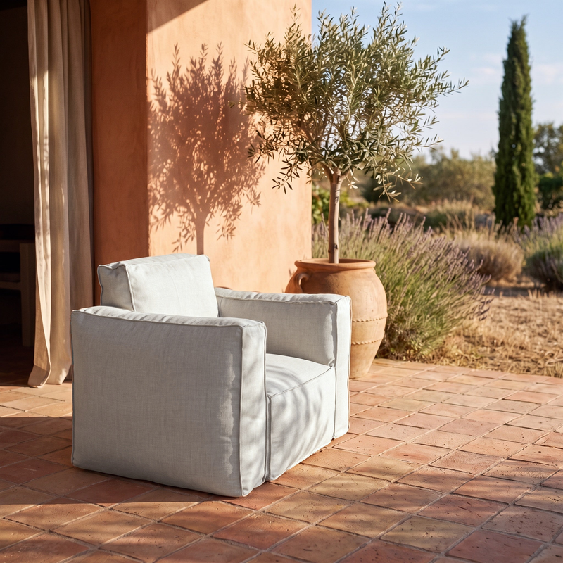 Sillón Modular de Jardín 90x75 Gris Guijarro - Tejido Olefina & Núcleo Hinchable (Bomba Incluida)