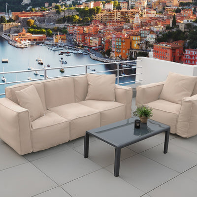 Coussin modulable pour fauteuil de jardin beige 90x75 cm en tissu Olefin avec cœur gonflable et pompe incluse.